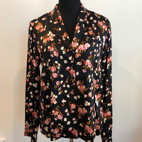 A.L.C. Tops - ALC Black Silk Button-down Floral Blouse in Size 6